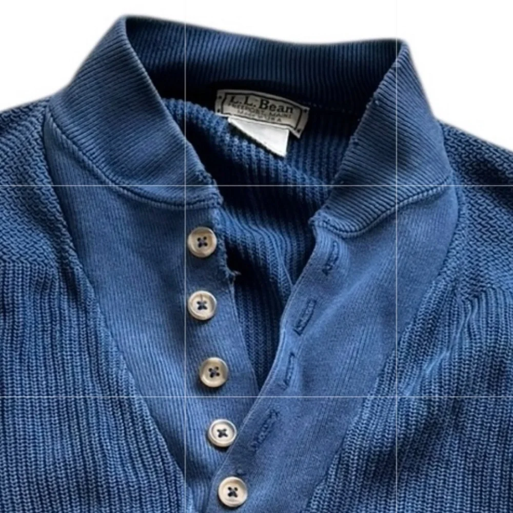 L.L. Bean Henley Sweater Mens 2XL Blue Knit Big & Tall Vintage 80s
